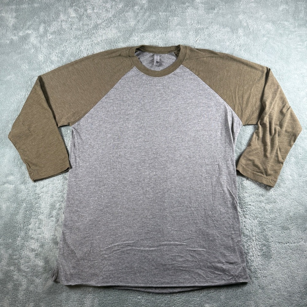 Next Level Apparel Mens Medium Raglan Baseball Tee Gray Olive Green 3/4 Sleeve